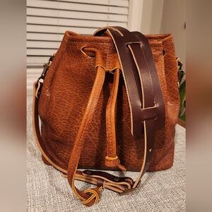NWOT GO FORTH GOODS Cognac Bison Shoulder Bag with Strap and Drawstring Closure